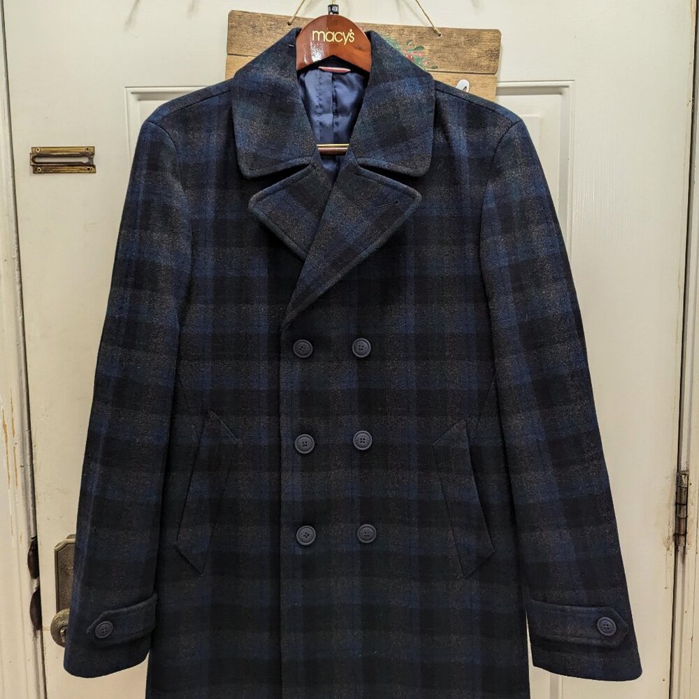 Tommy Hilfiger Blue Plaid Wool Peacoat Size 40 M